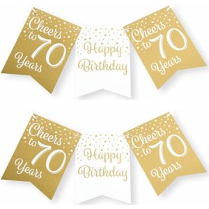Paperdreams verjaardag vlaggenlijn 70 jaar - 2x - wit/goud - 600 cm