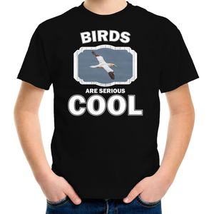 Dieren vogels t-shirt zwart kinderen - birds are serious cool shirt  jongens/ meisjes - cadeau shirt jan van gent vogel/ vogels liefhebber - kinderkleding / kleding
