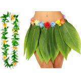 Hawaii verkleed rokje en bloemenkrans - volwassenen - groen - tropisch themafeest - hoela