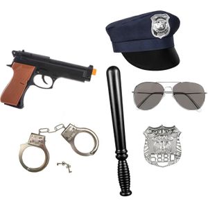 Carnaval verkleed set XL - politie agent - pet/knuppel/badge/pistool/zonnebril/handboeien - verkleedkleding accessoires