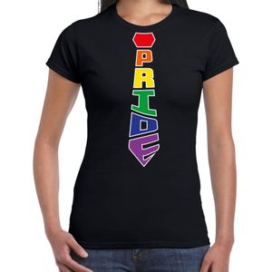 Bellatio Decorations Gay Pride shirt - pride stropdas - regenboog - dames - zwart
