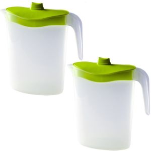 2x Transparante Waterkannen met Groene Deksel 2,5 liter Kunststof