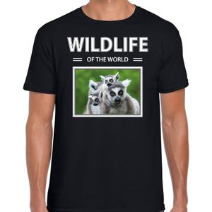 Dieren foto t-shirt Ringstaart maki - zwart - heren - wildlife of the world - cadeau shirt Ringstaart makis liefhebber