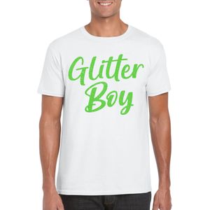 Bellatio Decorations Verkleed T-shirt voor heren - glitter boy - wit - groen glitter - carnaval