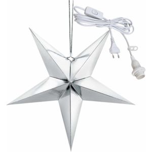 Kerstversiering zilveren kerststerren 45 cm inclusief lichtkabel - Verlichte kerststerren - Kerstdecoratie