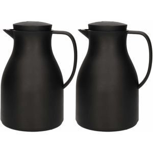 2x Koffiekannen/isoleerkannen zwart met drukknop - 1 liter - Keukenbenodigdheden - Koffie/thee kannen voor o.a. op de camping/onderweg