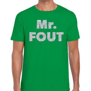 Mr. Fout zilveren glitter tekst t-shirt groen heren - Foute party kleding