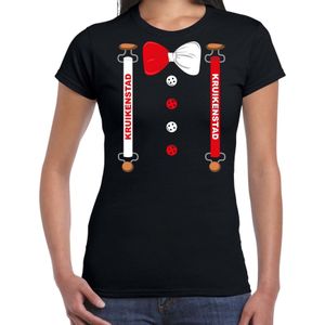 Carnaval t-shirt Kruikenstad bretels en strik voor dames - zwart - Tilburg - Carnavalsshirt / verkleedkleding