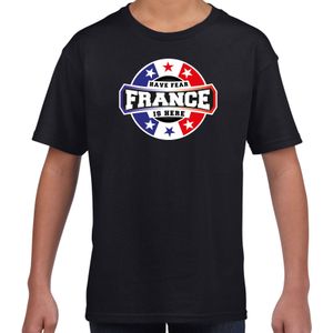 Have fear France is here t-shirt met sterren embleem in de kleuren van de Franse vlag - zwart - kids - Frankrijk supporter / Frans elftal fan shirt / EK / WK / kleding