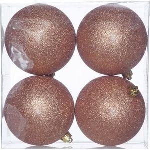 12x Koperen kunststof kerstballen 10 cm - Glitter - Onbreekbare plastic kerstballen - Kerstboomversiering koper