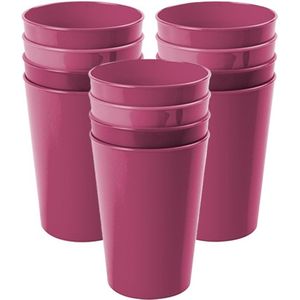 Hega Hogar Onbreekbare drinkglazen - set 12x stuks - kunststof - fuchsia roze - 300 ml - camping/outdoor/kinderen - limonade glazen