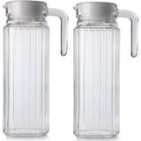2x Glazen koelkast schenkkan met afsluitbare dop 1,1 L - Glazen sapkan/limonade kannen
