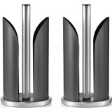 2x Zwarte metalen keukenrolhouders rond 15 x 31 cm - Zeller - Keukenbenodigdheden - Keukenaccessoires - Keukenpapier/keukenrol houders - Houders/standaards voor in de keuken