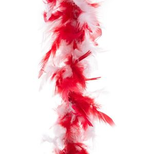 Carnaval verkleed veren Boa kleur rood/witte mix 2 meter - Verkleedkleding accessoire