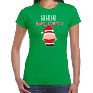 Bellatio Decorations fout Kerst t-shirt dames - Kerstman - groen - Merry Christmas