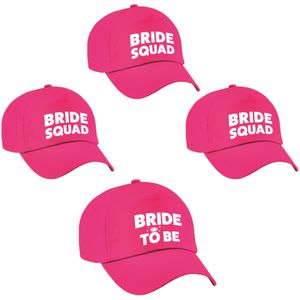 Vrijgezellenfeest dames petjes pakket - 1x Bride to Be roze + 5x Bride Squad roze - Vrijgezellen vrouw artikelen/ accessoires