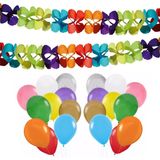 Folat - Verjaardag ballonnen 100x stuks met 3x gekleurde feestslingers