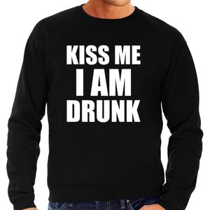 Fun sweater - kiss me I am drunk - zwart - heren - Feest outfit / kleding / trui