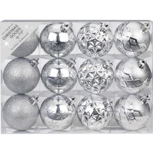 Set van 36x luxe zilveren kerstballen 6 cm kunststof mat/glans - Onbreekbare plastic kerstballen - Kerstboomversiering zilver