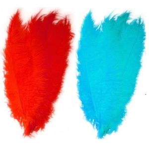 4x stuks grote veer/veren/struisvogelveren 2x blauw en 2x rood van 50 cm - Decoratie sierveren