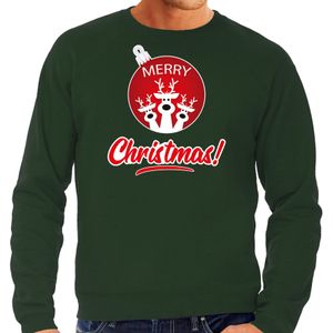 Rendier Kerstbal sweater / Kerst trui Merry Christmas groen voor heren - Kerstkleding / Christmas outfit