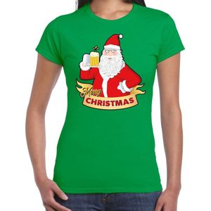 Fout kerstshirt / t-shirt groen santa met pul bier voor dames - kerstkleding / christmas outfit
