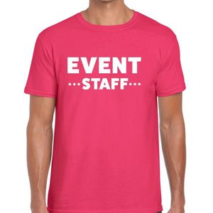 Event staff tekst t-shirt fuchsia roze heren - evenementen crew / personeel shirt