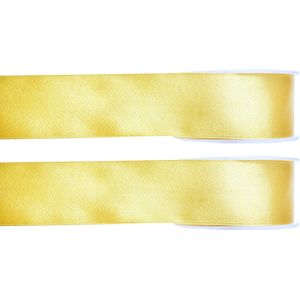2x Hobby/decoratie gele satijnen sierlinten 1,5 cm/15 mm x 25 meter - Cadeaulint satijnlint/ribbon - Striklint linten geel