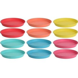 12x Gekleurde borden kunststof 23 cm - Campingservies/picknickservies