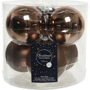 18x stuks kerstballen walnoot bruin van glas 8 cm - mat en glans - Kerstversiering/boomversiering