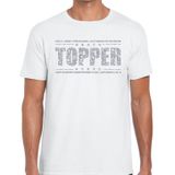 Wit Topper shirt in zilveren glitter letters heren - Toppers dresscode kleding