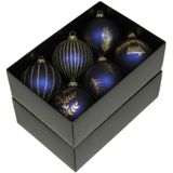 Othmar Decorations gedecoreerde kerstballen - 12x -donkerblauw -glas 8cm