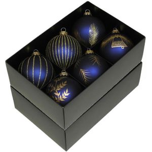 Othmar Decorations gedecoreerde kerstballen - 12x -donkerblauw -glas 8cm