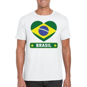 Brazilie t-shirt met Braziliaanse vlag in hart wit heren
