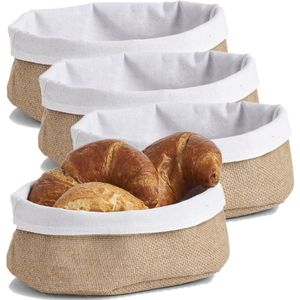 4x Jute brood serveer mandjes 22 x 15 cm - Zeller - Keukenbenodigdheden - Tafel dekken - Ontbijten/Brunchen/Lunchen - Broodjes/bolletjes serveren - Broodmanden