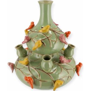 Daan Kromhout - Bird Vase - 2-delig - Vaas - Tulpenvaas - Pistache- Zacht Groen - D23 x H25 cm - Toetervaas