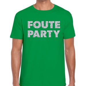 Foute party zilveren glitter tekst t-shirt groen heren - Foute party kleding