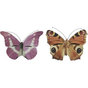 Set van 2x stuks bruin/oranje en roze vlinderhuizen 20 cm - Tuindecoratie - Diervriendelijk - Hotel/huisje voor vlinders