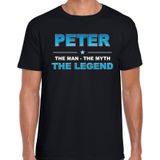 Naam cadeau Peter - The man, The myth the legend t-shirt  zwart voor heren - Cadeau shirt voor o.a verjaardag/ vaderdag/ pensioen/ geslaagd/ bedankt