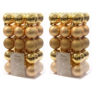 60x Gouden kunststof kerstballen 6 cm - Mix - Onbreekbare plastic kerstballen - Kerstboomversiering goud