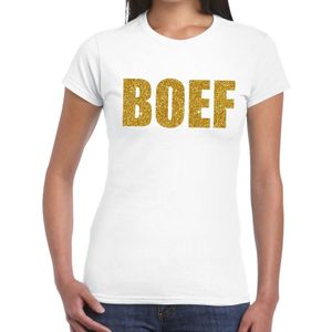 Boef glitter goud tekst t-shirt wit dames - dames shirt  Boef in gouden glitter letters