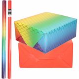 8x Rollen kraft inpakpapier regenboog pakket - rood 200 x 70 cm - cadeau/verzendpapier