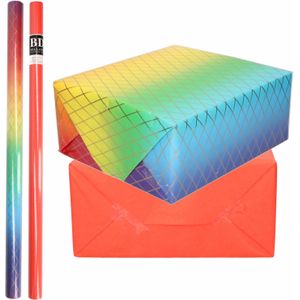 8x Rollen kraft inpakpapier regenboog pakket - rood 200 x 70 cm - cadeau/verzendpapier