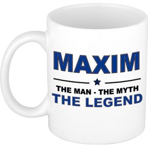 Naam cadeau Maxim - The man, The myth the legend koffie mok / beker 300 ml - naam/namen mokken - Cadeau voor o.a  verjaardag/ vaderdag/ pensioen/ geslaagd/ bedankt
