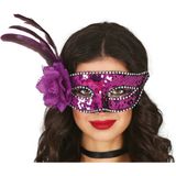 Fiestas Guirca Verkleed oogmasker Venitiaans - paars pailletten - volwassenen - Carnaval/gemaskerd bal