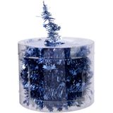 Decoris kerstslinger - 3x st - met sterren - donkerblauw - lametta - 700 cm