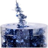 Decoris kerstslinger - 3x st - met sterren - donkerblauw - lametta - 700 cm