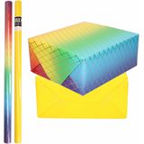 4x Rollen kraft inpakpapier regenboog pakket - geel 200 x 70 cm - cadeau/verzendpapier