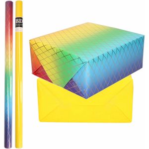 4x Rollen kraft inpakpapier regenboog pakket - geel 200 x 70 cm - cadeau/verzendpapier