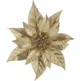 3x stuks decoratie bloemen kerststerren goud glitter op clip 18 cm - Decoratiebloemen/kerstboomversiering